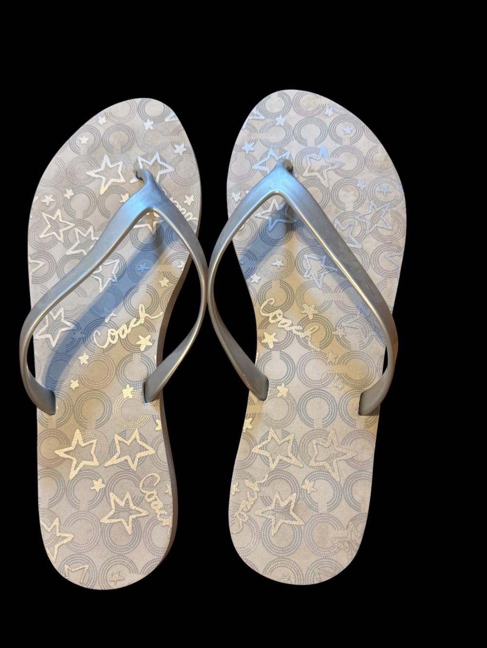 Coach Metallic Silver Star-Print Flip Flopssize 10 used once for 10 min